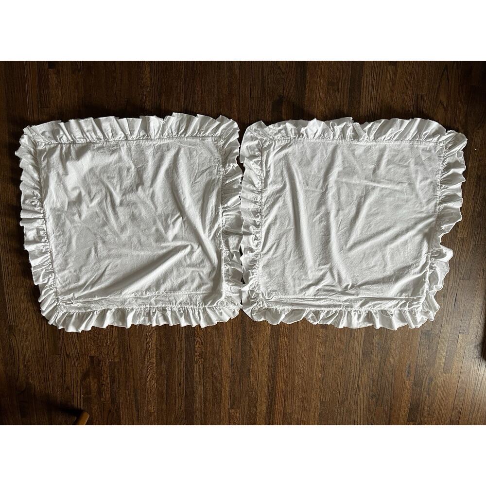 PiuBelle 2 Cotton Euro Shams Ruffled Fringe Edges White Shabby Chic